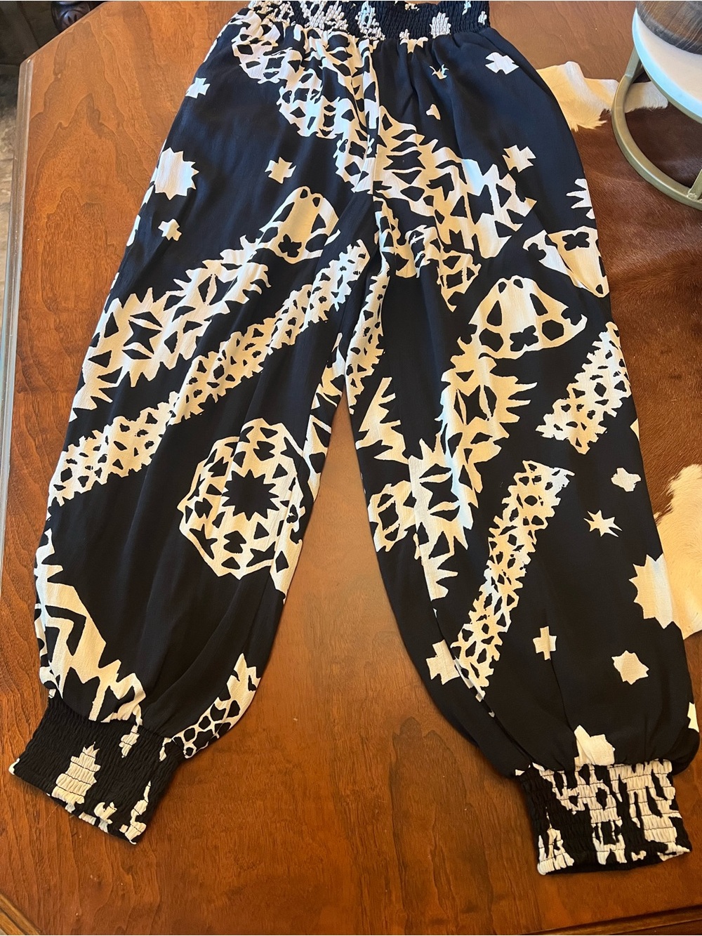 Anthropologie Black and White Printed Dressy Jogger Pants